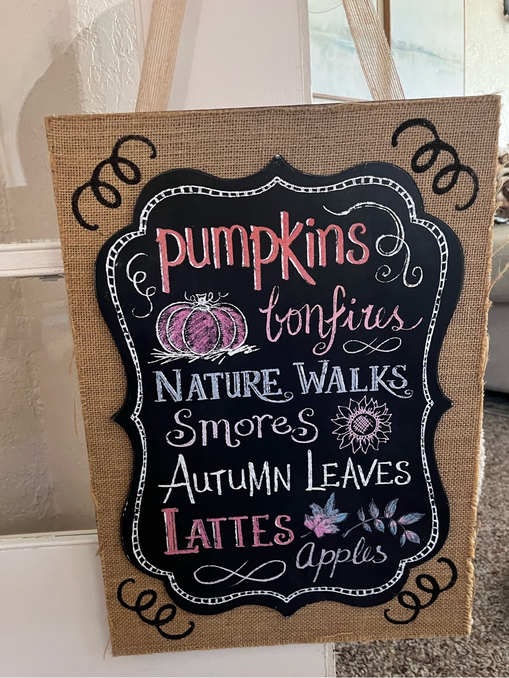 Autumn Chalkboard Burlap Sign - Neutral & Black